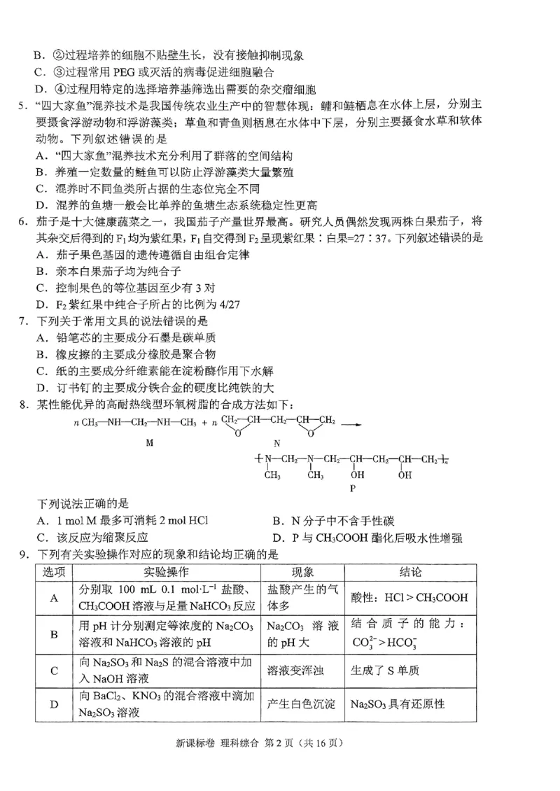 2024届高三5月大联考新课标卷理科综合_2024年5月_01按日期_8号_2024届xkw高三5月大联考_2024届高三5月大联考新课标卷理科综合