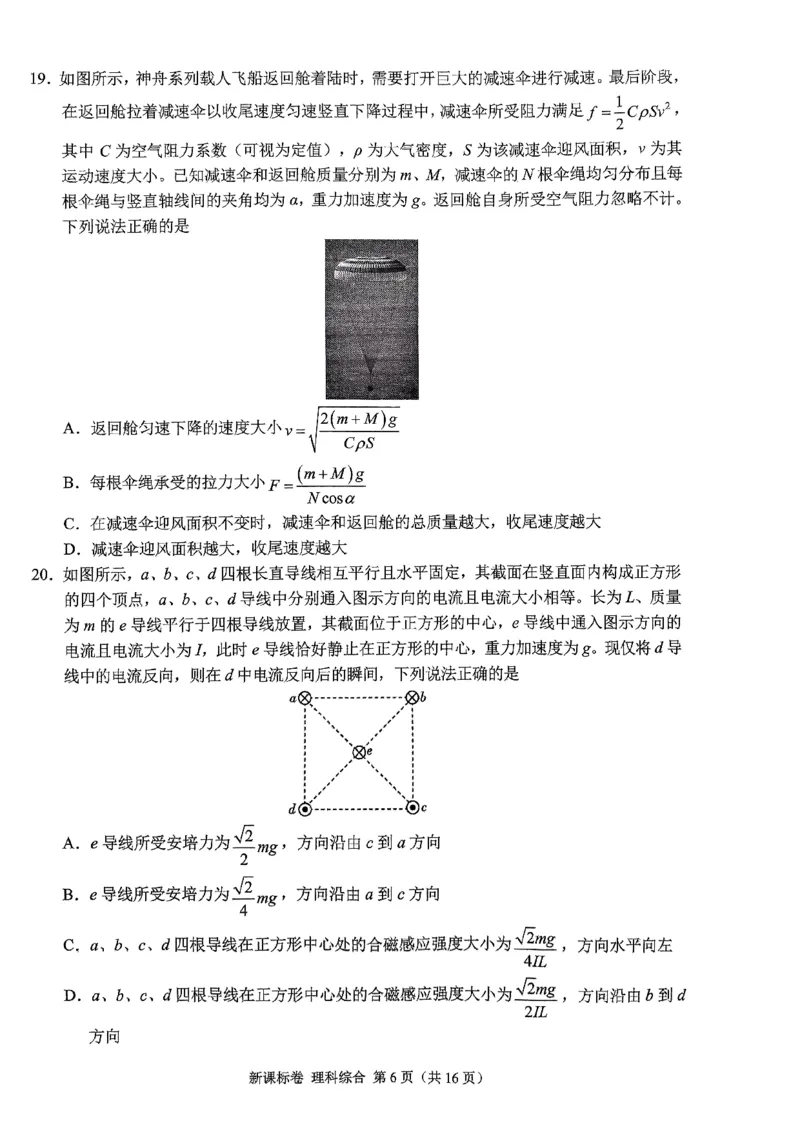 2024届高三5月大联考新课标卷理科综合_2024年5月_01按日期_8号_2024届xkw高三5月大联考_2024届高三5月大联考新课标卷理科综合