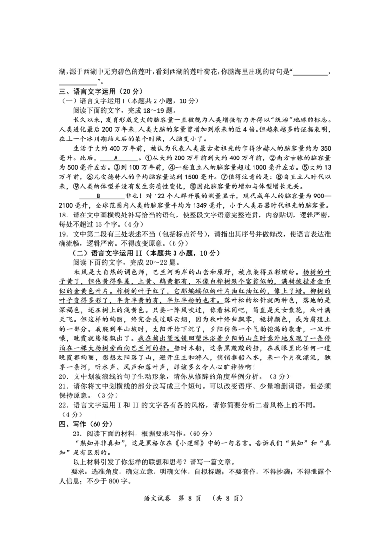 22024届湖南省宁乡市实验中学等多校联考高三下学期一轮复习总结性考试（月考）语文试题_2024年3月_013月合集_2024届湖南省高三下学期一轮复习总结性考试