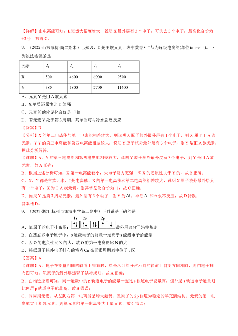 1.2.2元素周期律-2022-2023学年高二化学课后培优分级练（人教版2019选择性必修2）（解析版）_E015高中全科试卷_化学试题_选修2_4.新版人教版高中化学试卷选择性必修2_1.同步练习