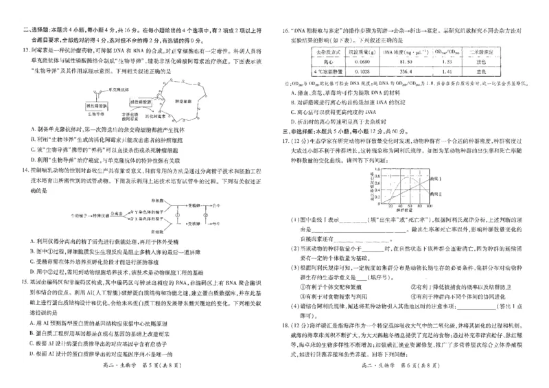 江西省智慧上进稳派联考2023-2024学年高二下学期期末调研测试生物试题_7月_240702江西省智慧上进稳派联考2023-2024学年高二下学期期末调研测试