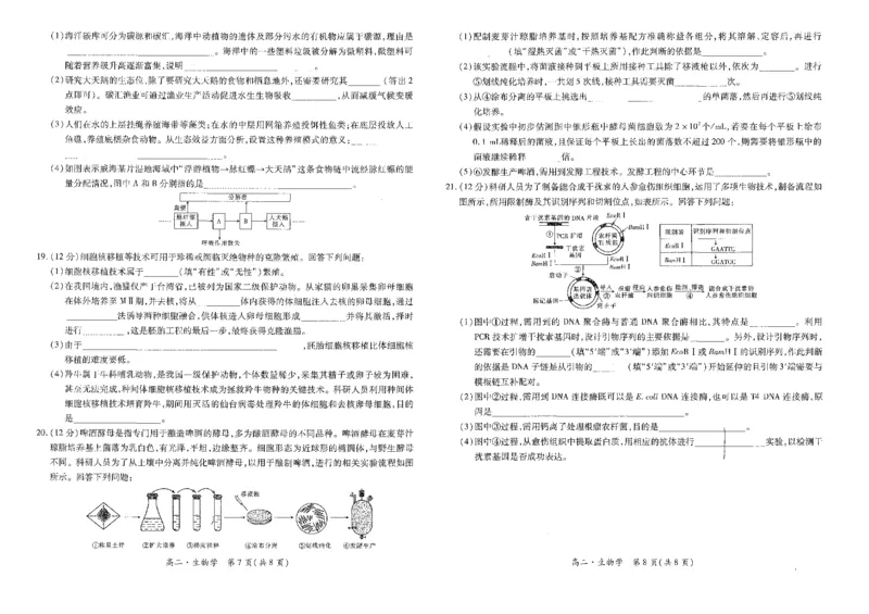 江西省智慧上进稳派联考2023-2024学年高二下学期期末调研测试生物试题_7月_240702江西省智慧上进稳派联考2023-2024学年高二下学期期末调研测试