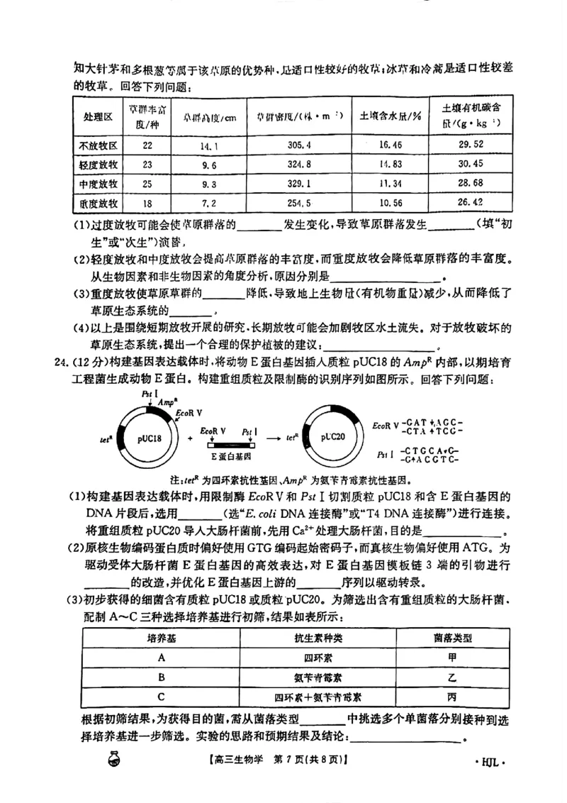 3.26百万金太阳生物_2024年3月_013月合集_2024届高三3月金太阳百万联考（新高考）（半瓶水）_2024届高三3月金太阳百万联考（新高考）（半瓶水）生物