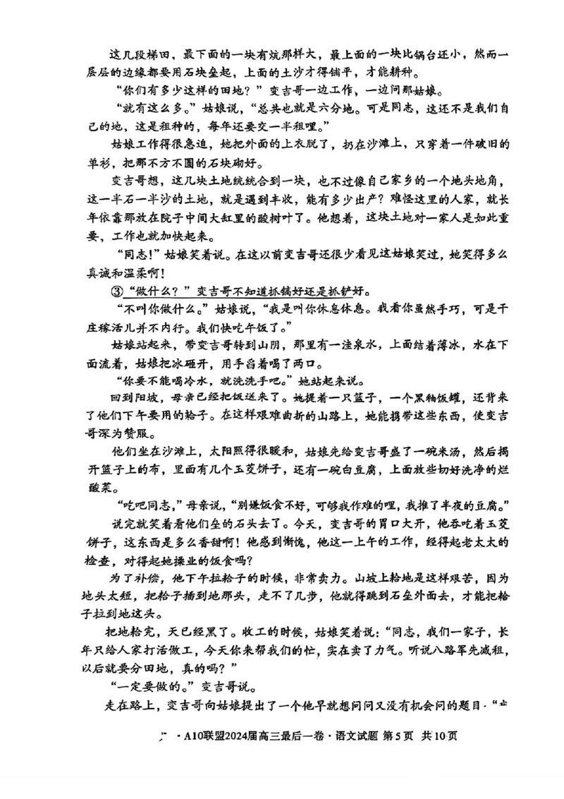 A10联盟最后一卷语文试卷_2024年5月_01按日期_20号_2024届安徽省1号卷A10联盟高三最后一卷_安徽省1号卷A10联盟2024届高三最后一卷语文
