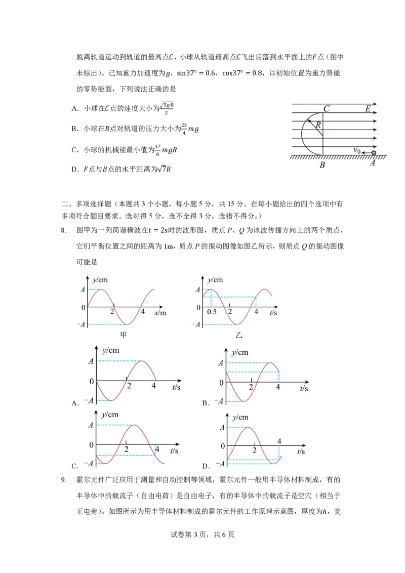 物理_6月_240613四川省成都市第七中学2023-2024学年高二下学期6月月考_四川省成都市第七中学2023-2024学年高二下学期6月月考物理