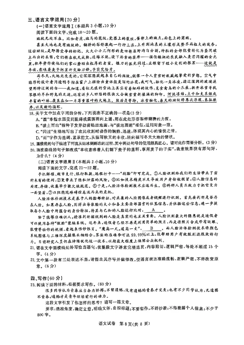 2024届湖北省高中名校联盟高三第四次联合测评语文试卷+答案_2024年5月_01按日期_13号_2024届湖北省圆创高中名校联盟高三第四次联合测评