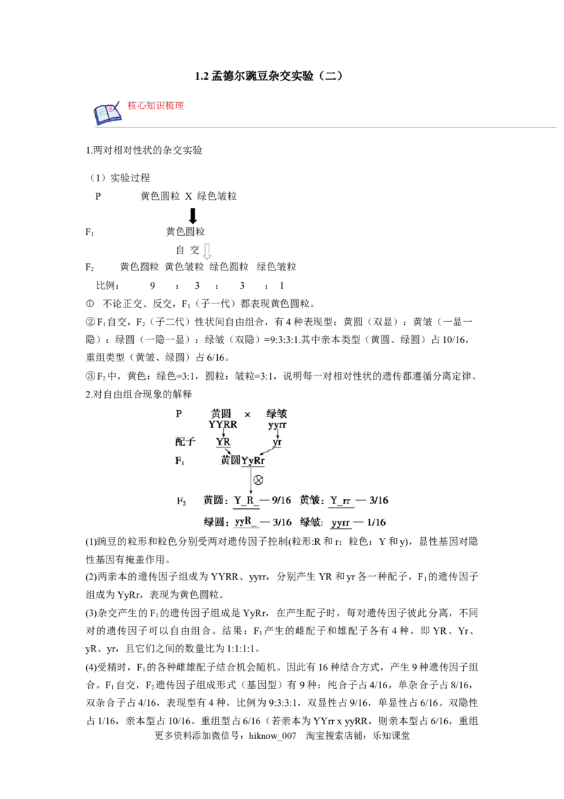 1.2孟德尔的豌豆杂交实验（二）（解析版）_E015高中全科试卷_生物试题_必修2_2.同步练习_2、课后培优练2023
