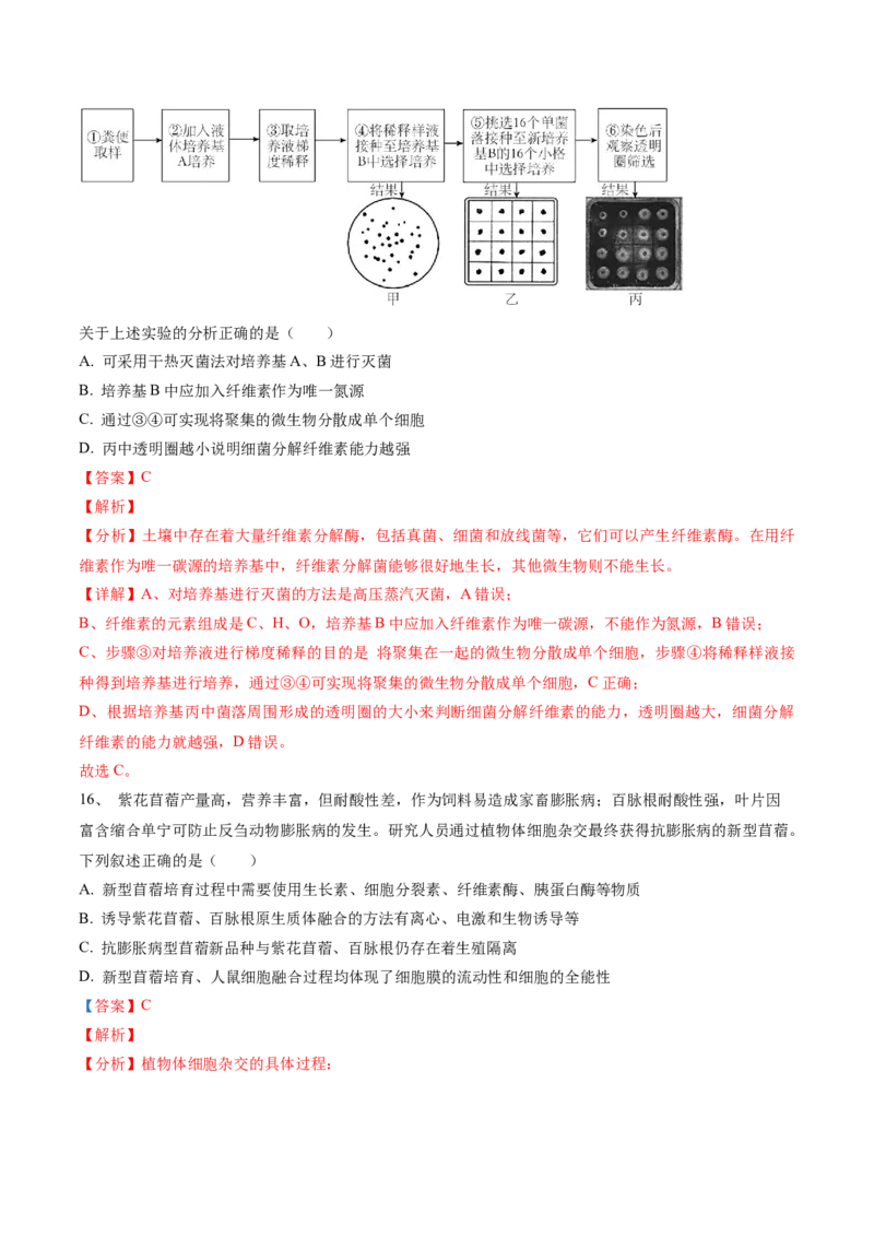 黄金卷01（解析版）-赢在高考&middot;黄金8卷备战2024年高考生物模拟卷（安徽专用）_2024高考押题卷_92024赢在高考全系列_（通用版）2024《赢在高考&middot;黄金预测卷》（九科全）各八套