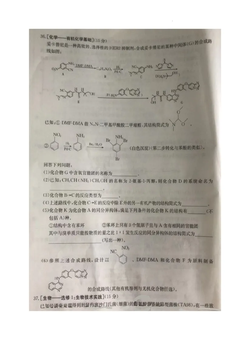 2024年四川省南充市西充县部分校高考模拟联考理科综合试题_2024年5月_01按日期_23号_2024届四川省金太阳（箭头）高三5月大联考
