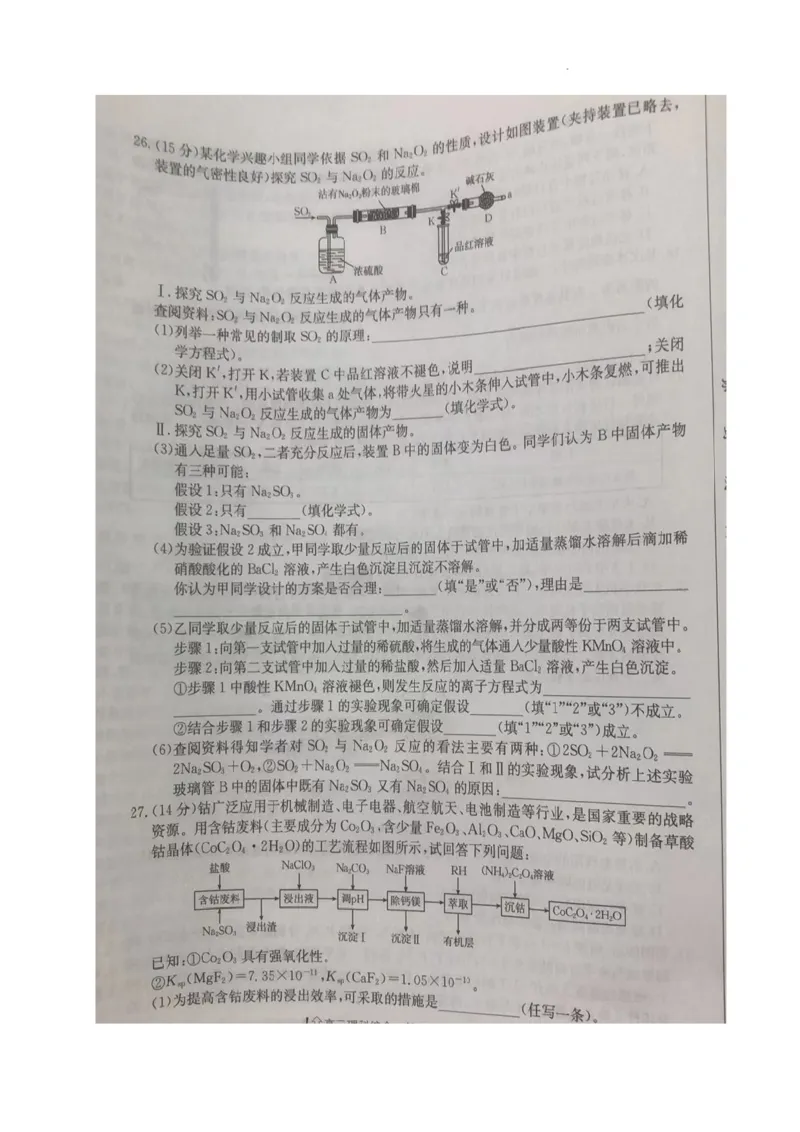 2024年四川省南充市西充县部分校高考模拟联考理科综合试题_2024年5月_01按日期_23号_2024届四川省金太阳（箭头）高三5月大联考