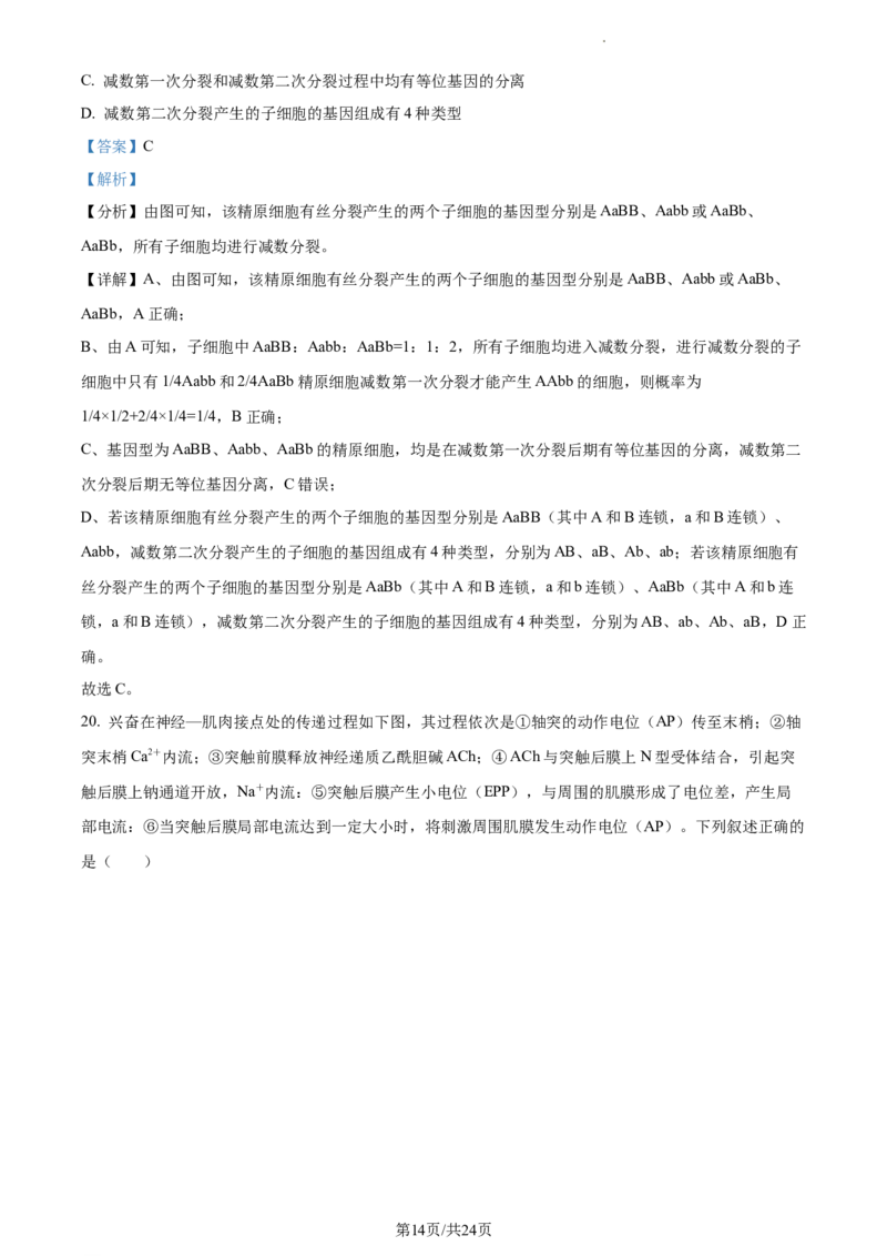 2024届浙江省绍兴市高三下学期4月适应性考试生物试卷Word版含解析_2024年4月_01按日期_14号_2024届浙江省绍兴市高三下学期4月二模