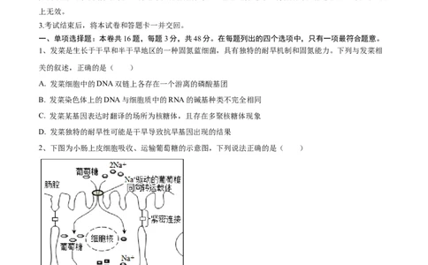 黄金卷01（考试版）-赢在高考&middot;黄金8卷备战2024年高考生物模拟卷（安徽专用）_2024高考押题卷_92024赢在高考全系列_（通用版）2024《赢在高考&middot;黄金预测卷》（九科全）各八套