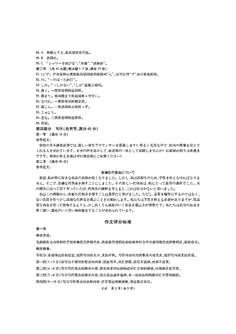 2024年茂名市高三年级第二次综合测试日语答案_2024年4月_01按日期_15号_2024届广东省茂名高三年级第二次综合测试_2024年茂名市高三年级第二次综合测试日语