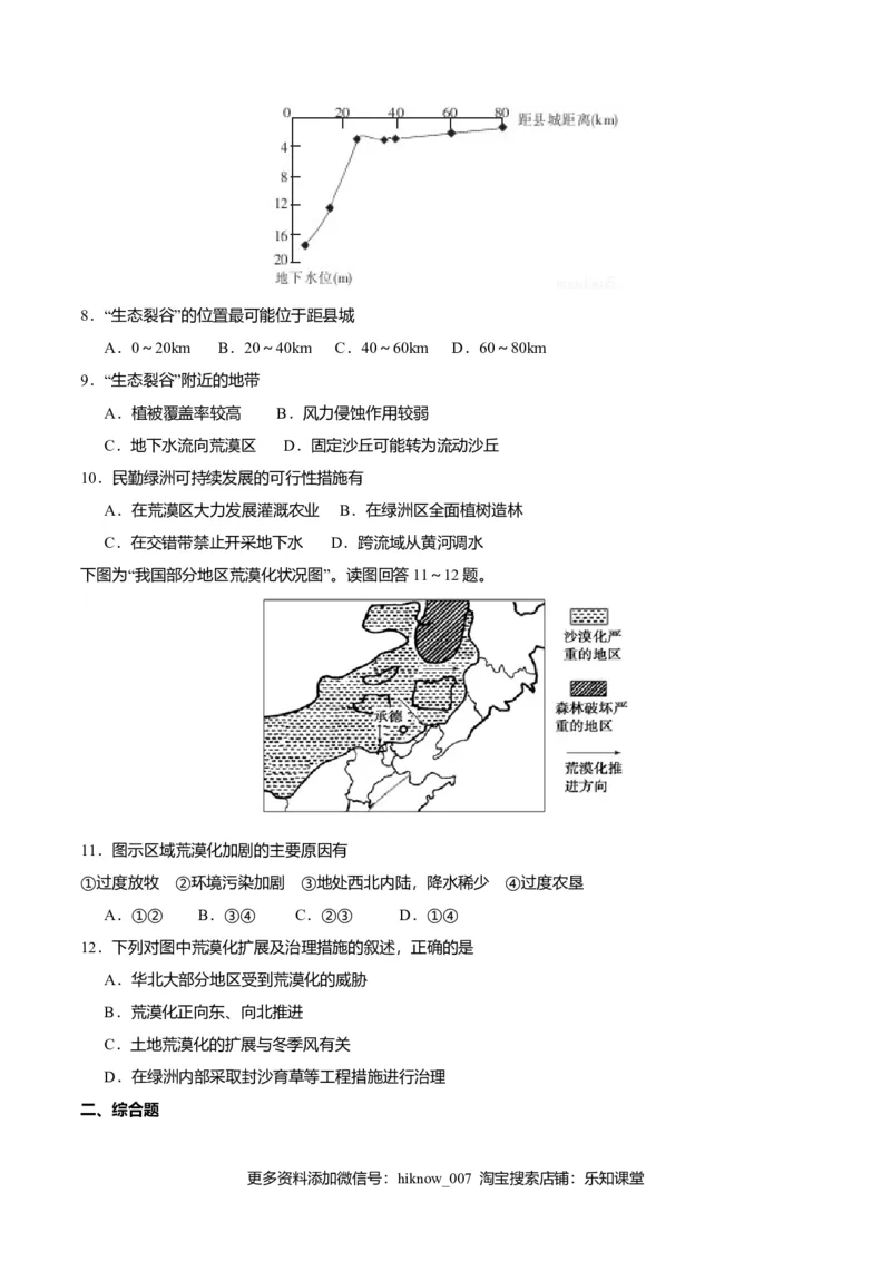 2.2生态脆弱区的综合治理（练习）（原卷版）_E015高中全科试卷_地理试题_选修2_2.同步练习_同步练习（第二套）