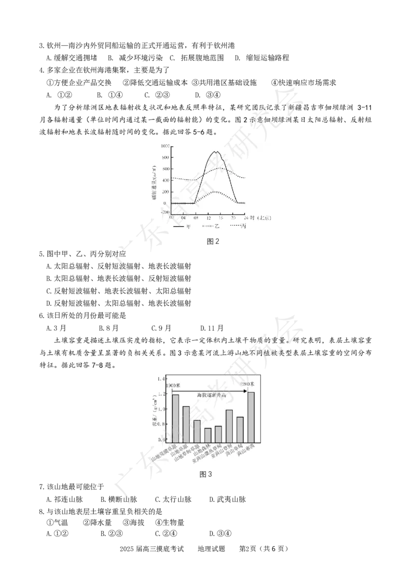 广东省2025届高三地理一调模拟卷（试题）_8月_2408082025届广东省普通高中毕业班第一次调研考试_广东省高考研究会：广东省2025届高三地理一调模拟卷
