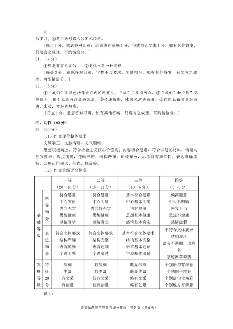 2024年广州市普通高中毕业班冲刺训练题（二）语文试题-参考答案与评分建议_2024年5月_01按日期_21号_2024届广东省广州普通高中毕业班高三冲刺训练题