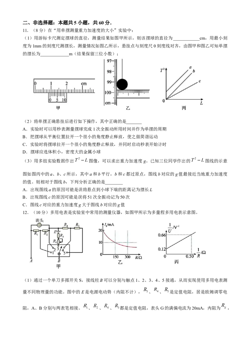 2024届湖北省宜荆荆高三下学期五月高考适应性考试物理试题Word版含解析(1)_2024年5月_025月合集_2024届湖北省宜荆荆高三下学期五月高考适应性考试