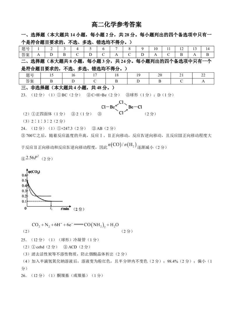 浙江省宁波市2023-2024学年高二下学期6月期末考试化学试题_6月_240621浙江省宁波市2023-2024学年高二下学期6月期末考试