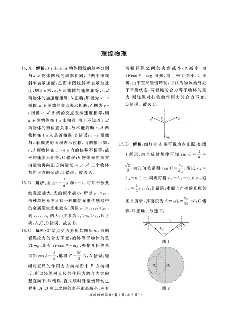 5月高三联考理综物理答案_2024年5月_01按日期_21号_2024届河南省青桐鸣高三5月大联考_2024届河南省青桐鸣高三5月大联考-理综（含答案）