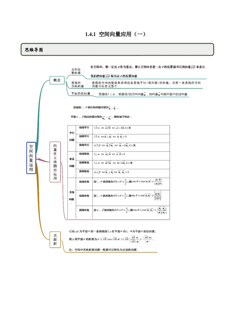 1.4.1空间向量的应用（一）（精讲）（解析版）_E015高中全科试卷_数学试题_选修1_02.同步练习_3.同步练习_1.4.1空间向量的应用（一）（精讲）
