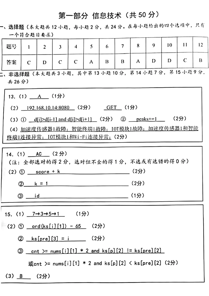 技术答案_6月_240630浙江省台州市2023-2024学年高二下学期6月期末试题