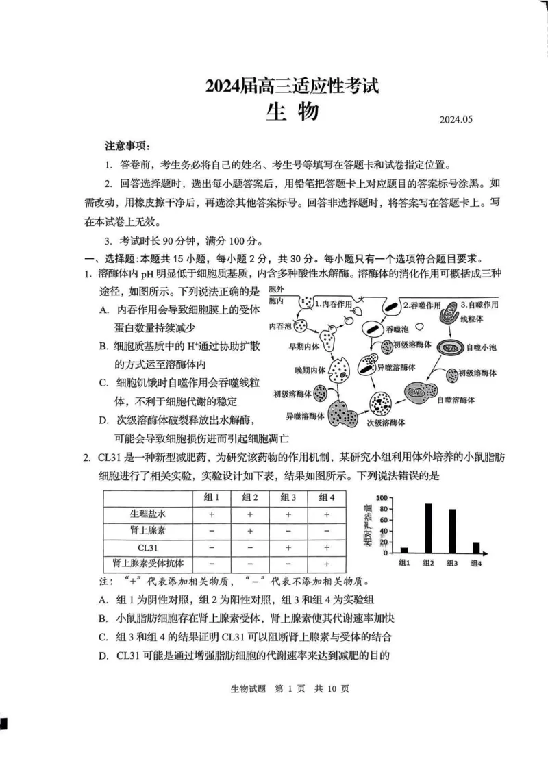 24青岛二模+枣庄三调生物试题_2024年5月_01按日期_10号_2024届山东省青岛市枣庄市高三下学期5月适应性考试_2024届山东省青岛市高三下学期第二次模拟考试生物
