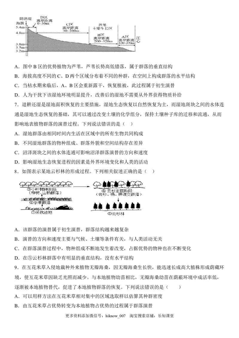 2.3群落的演替（原卷版）_E015高中全科试卷_生物试题_选修2_2.同步练习_1.课后培优练2023年_2.3+群落的演替-2022-2023学年高二生物课后培优分级练（人教版2019选择性必修2）