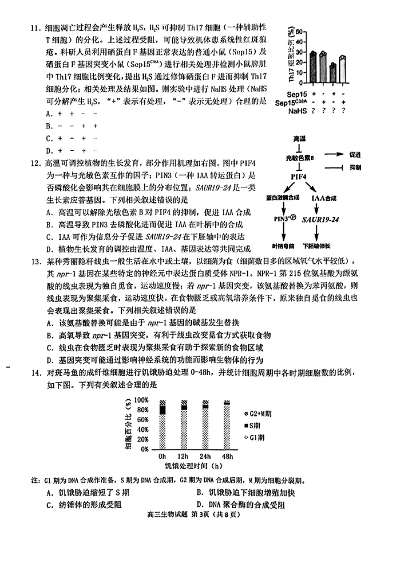 2024届福建省泉州市普通高中毕业班质量监测（三）生物含(1)_2024年3月_013月合集_2024届福建省泉州市普通高中毕业班质量监测三