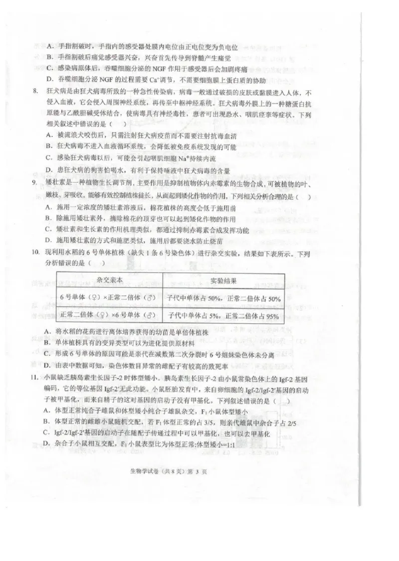 安徽省江淮十校2025届高三年级第一次联考生物学+解析(1)_9月_240901安徽省江淮十校2025届高三年级第一次联考