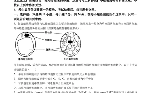 2024届湖南省岳阳市高三下学期第二次教学质量监测（岳阳二模）生物(1)_2024年3月_013月合集_2024届湖南省岳阳市高三下学期第二次教学质量监测（岳阳二模）