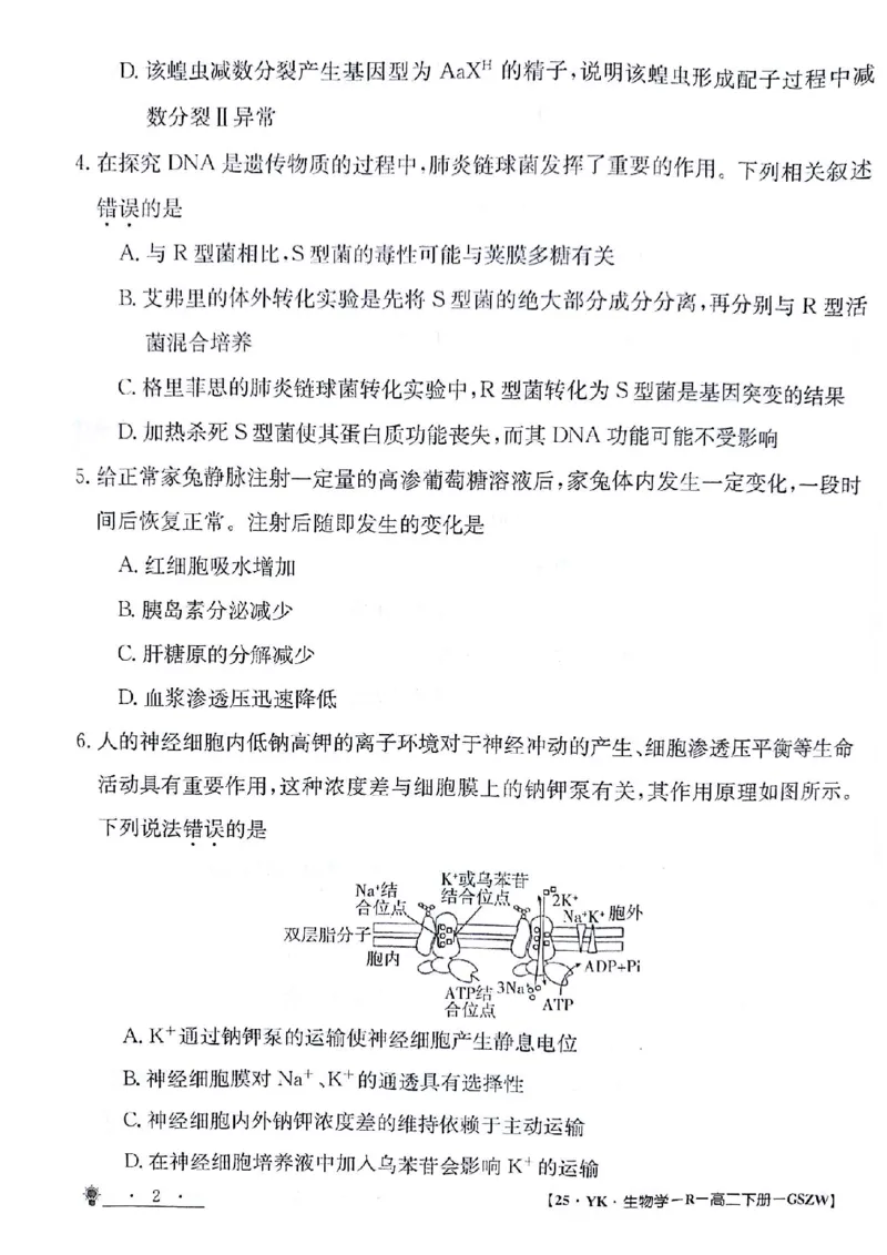 生物试题_6月_240630甘肃省白银市靖远县第一中学2023-2024学年高二下学期6月期末模拟考试