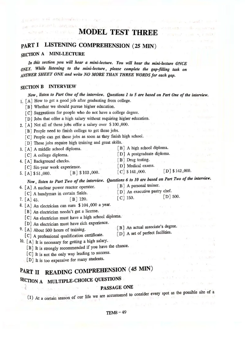 预测第三套_2025专四专八真题及备考资料_2009-2024专八真题+备考资料_24专八预测押题卷_专八预测卷5套_预测卷