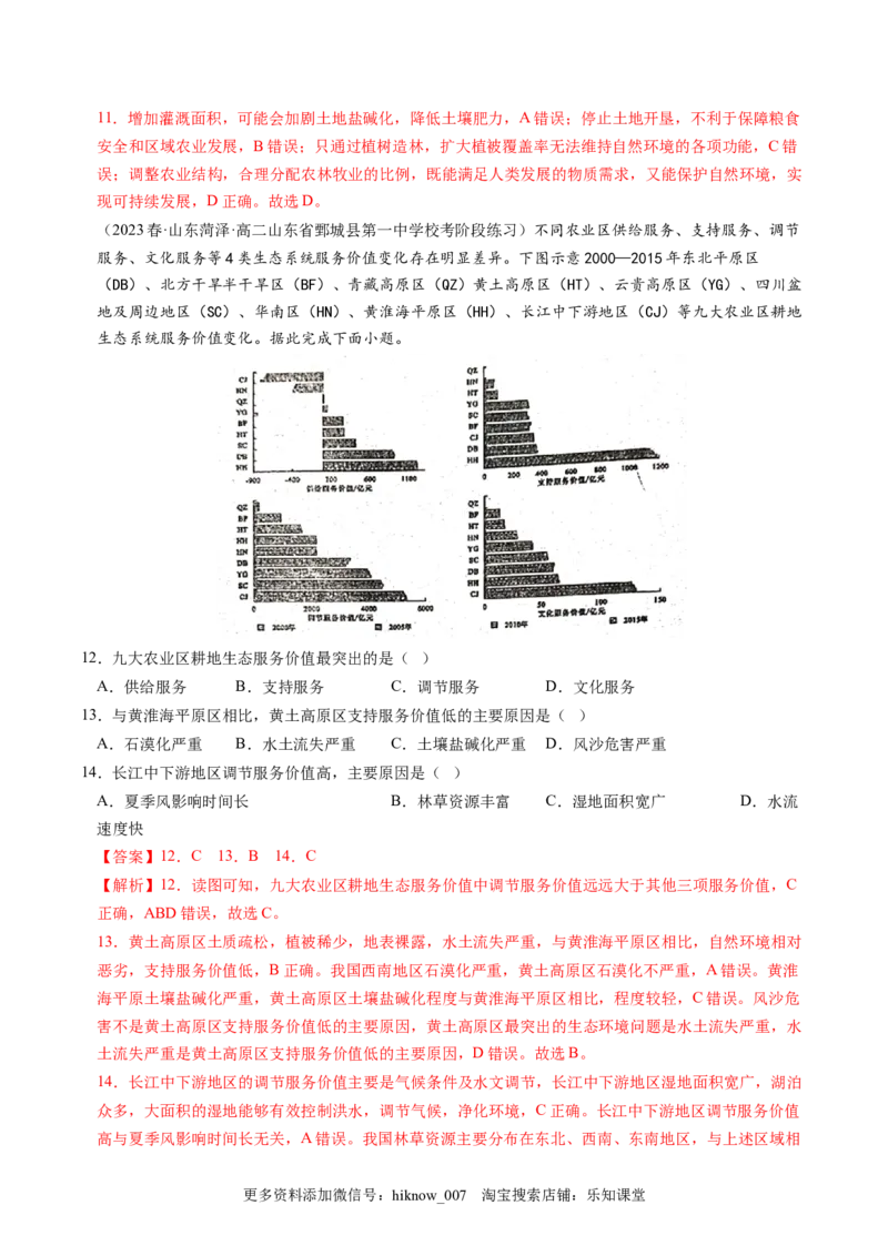 1.1自然环境的服务功能-2022-2023学年高二地理课后培优分级练（人教版2019选择性必修3）（原卷版）_E015高中全科试卷_地理试题_选修3_2.同步练习_课后培优练2023年（第一套）