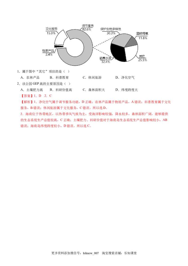 1.1自然环境的服务功能-2022-2023学年高二地理课后培优分级练（人教版2019选择性必修3）（原卷版）_E015高中全科试卷_地理试题_选修3_2.同步练习_课后培优练2023年（第一套）
