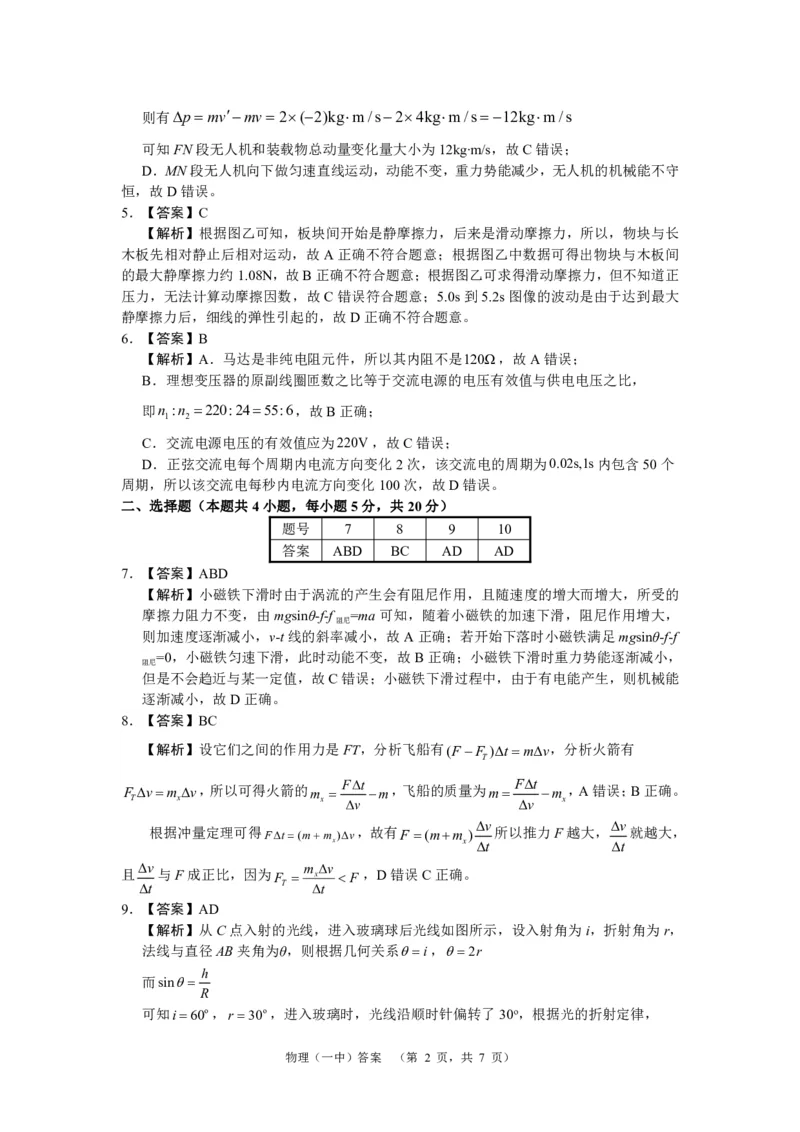 2024届湖南省长沙市第一中高三下学期高考适应性演练(一）物理答案_2024年3月_013月合集_2024届湖南省长沙市第一中高三下学期高考适应性演练（一）