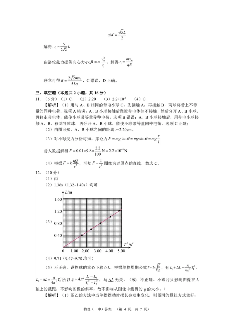 2024届湖南省长沙市第一中高三下学期高考适应性演练(一）物理答案_2024年3月_013月合集_2024届湖南省长沙市第一中高三下学期高考适应性演练（一）