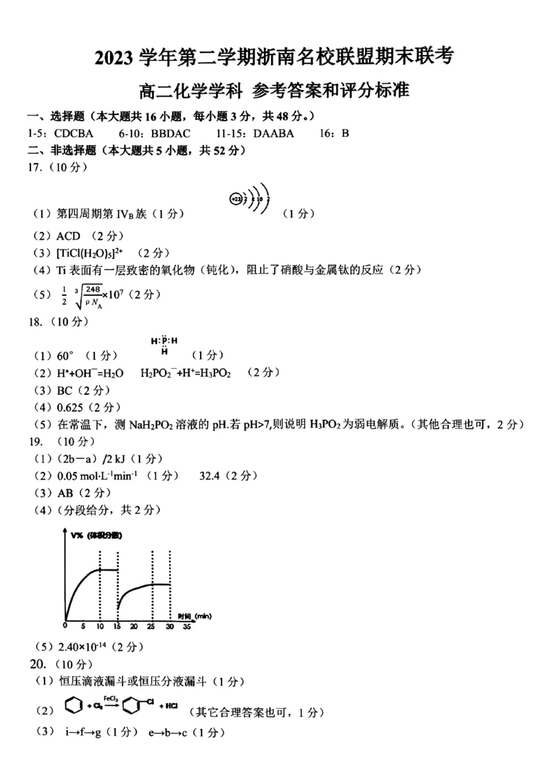 浙南名校2024年高二下学期6月期末考试化学试题+答案_6月_240630浙江省浙南名校2023-2024学年高二下学期6月期末