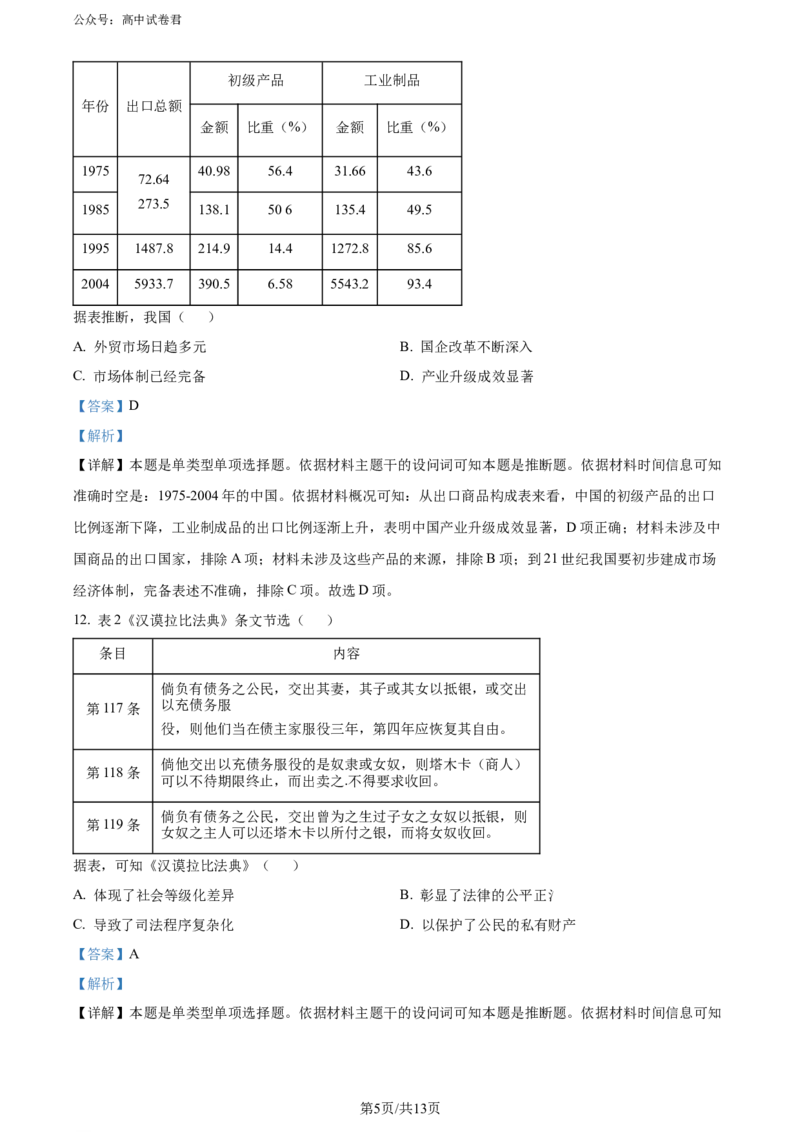 2024届福建省漳州市高三第四次质量检测（三模）历史试题（解析版）_2024年5月_01按日期_12号_2024届福建省漳州市高三毕业班第四次教学质量检测