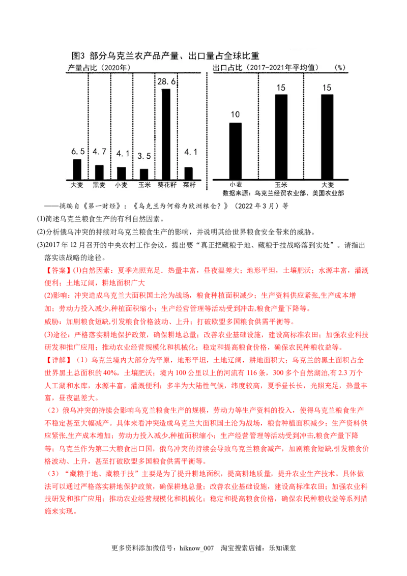 2.3中国的耕地资源与粮食安全-2022-2023学年高二地理课后培优分级练（人教版2019选择性必修3）（解析版）_E015高中全科试卷_地理试题_选修3_2.同步练习_课后培优练2023年（第一套）