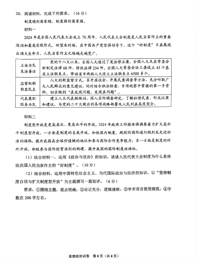 2024届贵州省贵阳市高三下学期5月适应性考试（二）政治试题_2024年5月_01按日期_8号_2024届贵州省贵阳市高三下学期5月适应性考试（二）