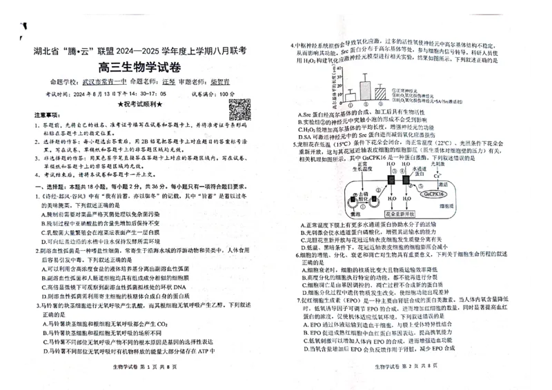 生物试卷_8月_240812湖北省腾云联盟2024-2025学年高三上学期8月联考_8-生物