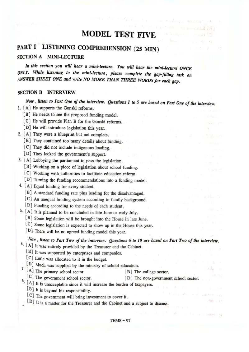 预测第五套_2025专四专八真题及备考资料_2009-2024专八真题+备考资料_24专八预测押题卷_专八预测卷5套_预测卷