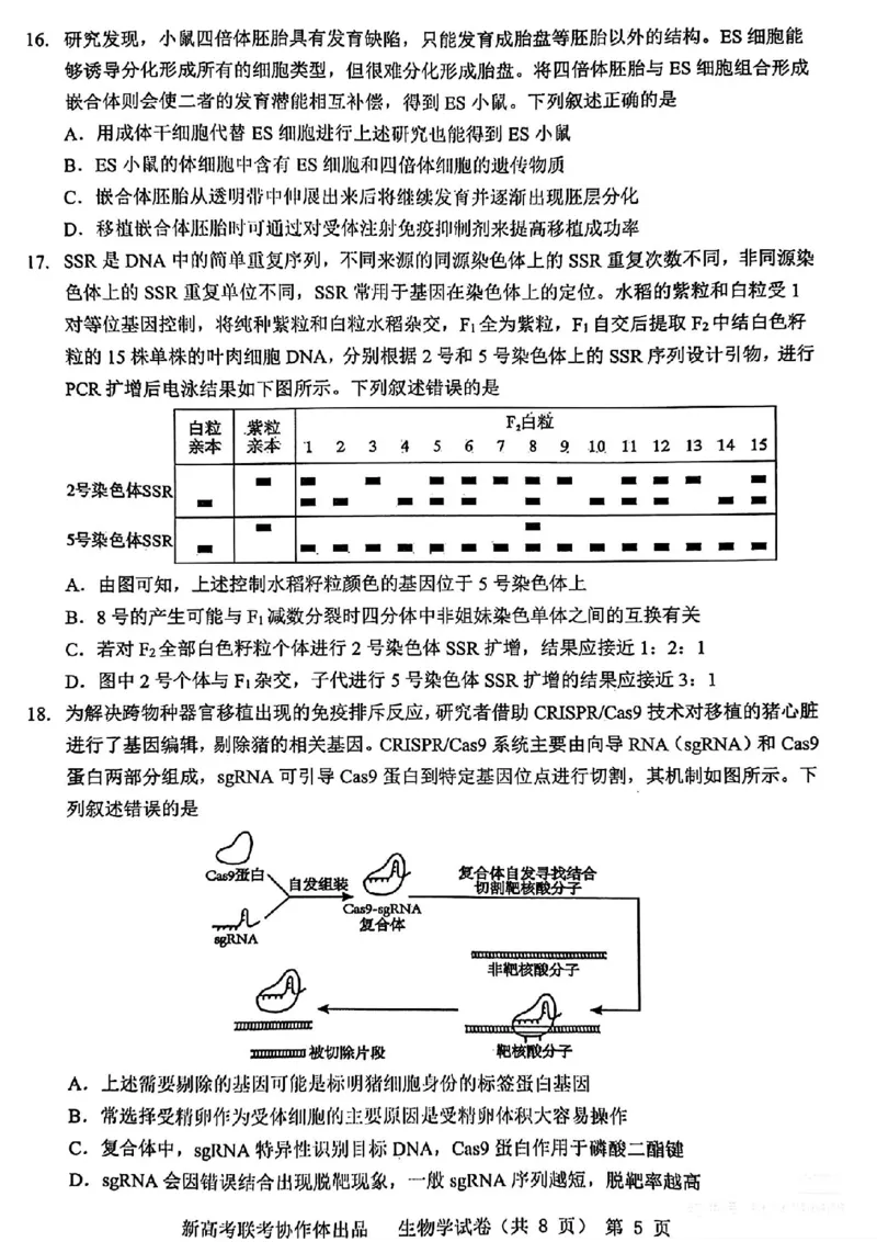 2024届湖北省新高考协作体高三下学期一模考试生物(1)_2024年4月_024月合集_2024届湖北省新高考协作体高三下学期一模考试