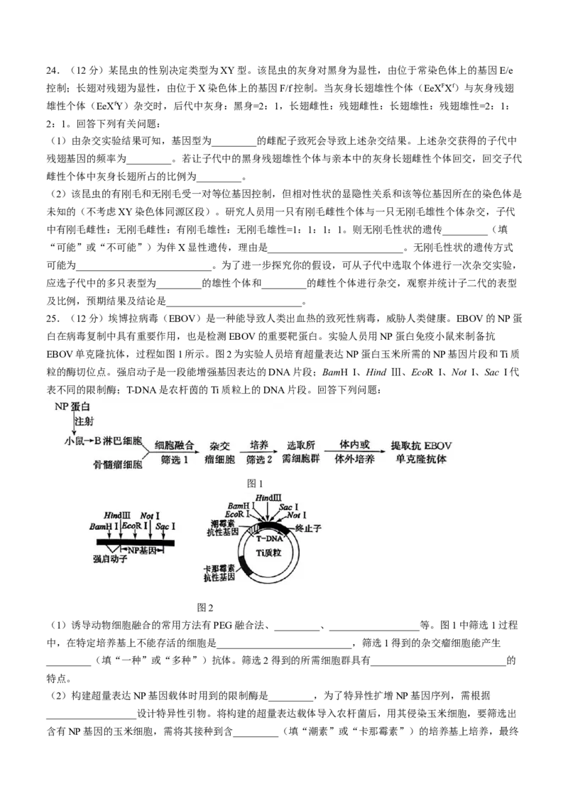 2024届黑龙江省部分学校高三下学期第二次模拟考试生物试题(1)_2024年3月_013月合集_2024届黑龙江省部分学校高三下学期第二次模拟考试