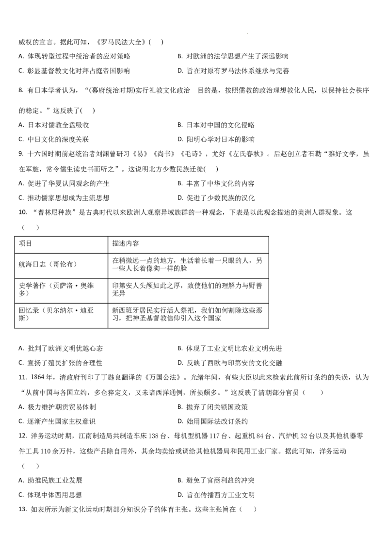 吉林省通化市梅河口市第五中学2023-2024学年高二下学期6月月考历史试题_6月_240619吉林省梅河口市第五中学2023--2024学年高二下学期6月月考