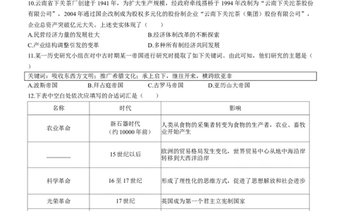 云南三校2024-2025学年高三上学期高考备考实用性联考（二）历史试卷_8月_240820云南三校2025届高三上学期高考备考实用性联考卷（二）