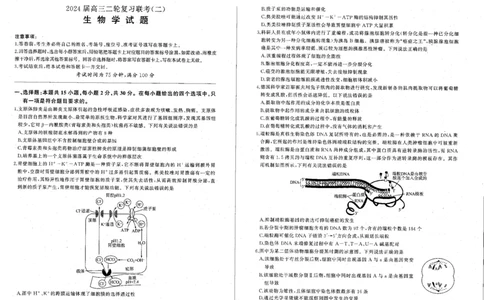 2024届辽宁省部分学校高三下学期复习联考（二）生物试题_2024年4月_01按日期_26号_2024届百师联盟届高三二轮复习联考（二）_2024百师联盟届高三二轮复习联考（二）生物试题