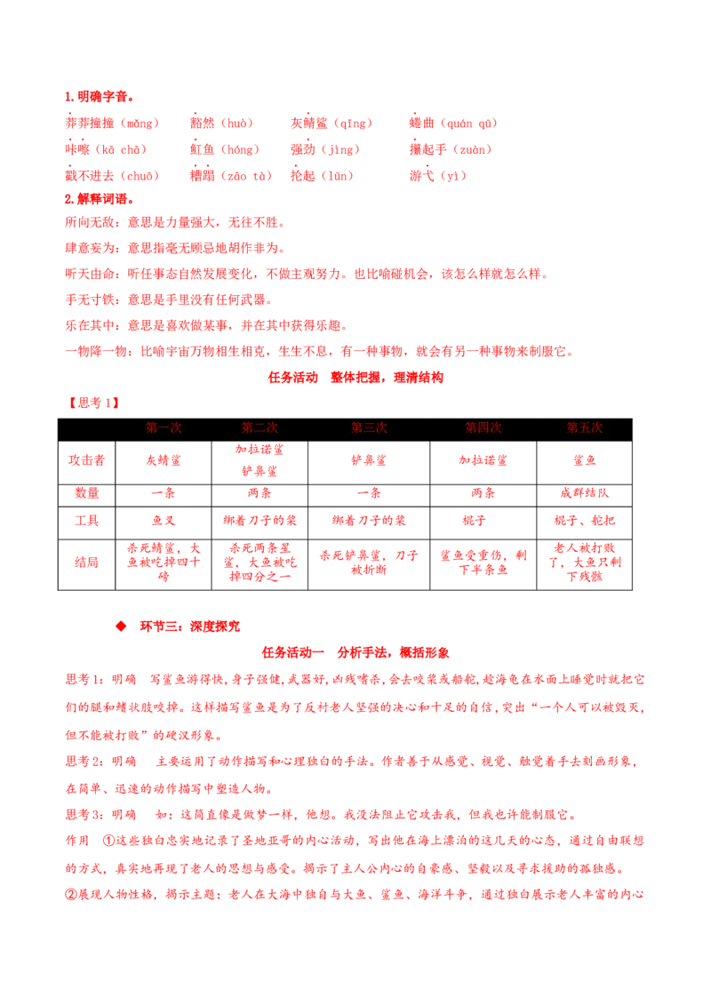 10《老人与海（节选）》（同步学案）-上好课2022-2023学年高二语文选择性必修上册同步备课系列（统编版）_new_E015高中全科试卷_语文试题_选修上_3.新版高中语文试卷选择性必修上册