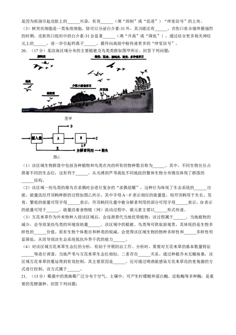 浙江省宁波市2023-2024学年高二下学期6月期末考试生物试题_6月_240621浙江省宁波市2023-2024学年高二下学期6月期末考试