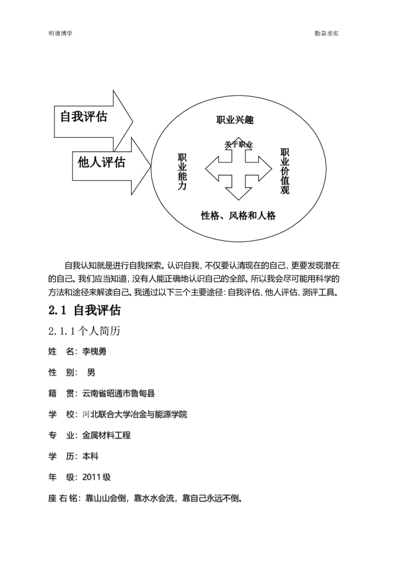 李槐勇&mdash;&mdash;职业生涯规划_E6-职业规划_90冶金专业